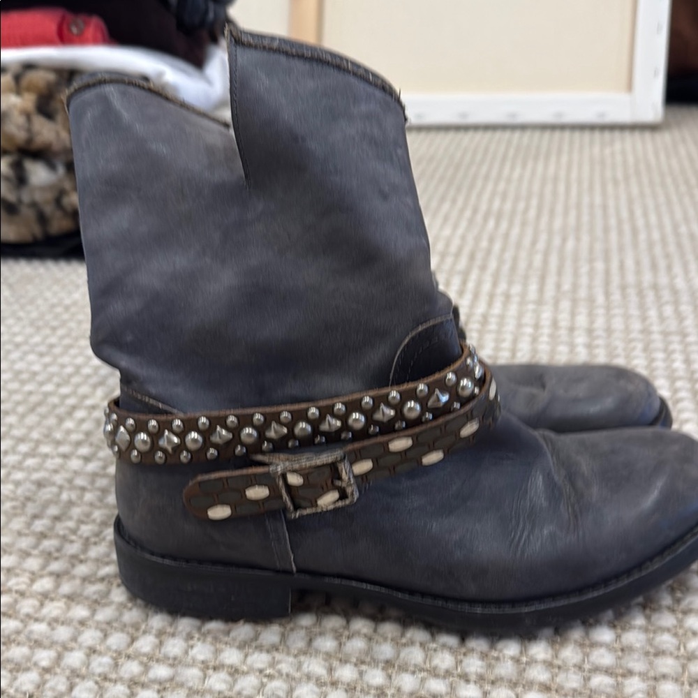Studded Gray Leather Boots